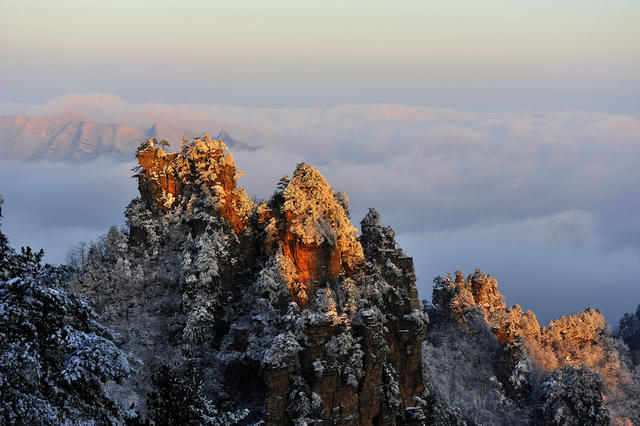 世界自然遗产 张家界 武陵源 天子山 雪景 