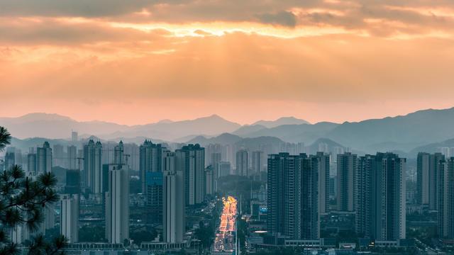 新城  夕阳  楼房  余晖  城市