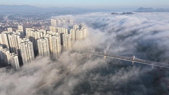 资江大桥 云海 新化县城 新化 城市建设