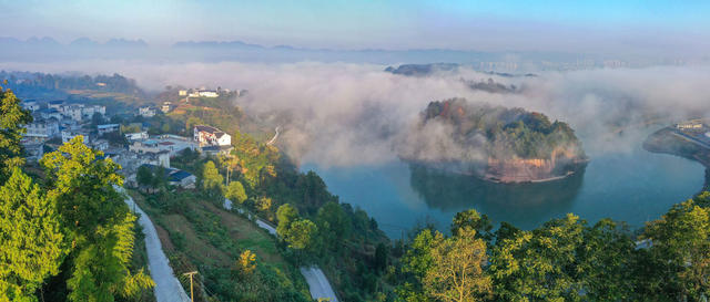 湖南，湘西，初冬，美景，色彩，村庄，如画，无人机