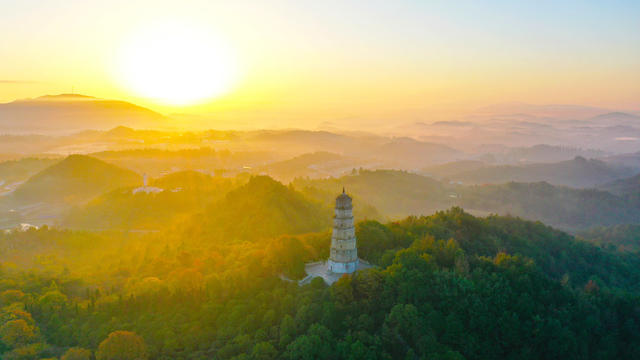 风景  山乡  冬景  古塔