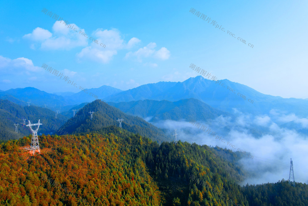 湖南桂东  生态美景画卷 云海 青山输电 线路