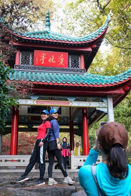 岳麓山，爱晚亭，游人如织