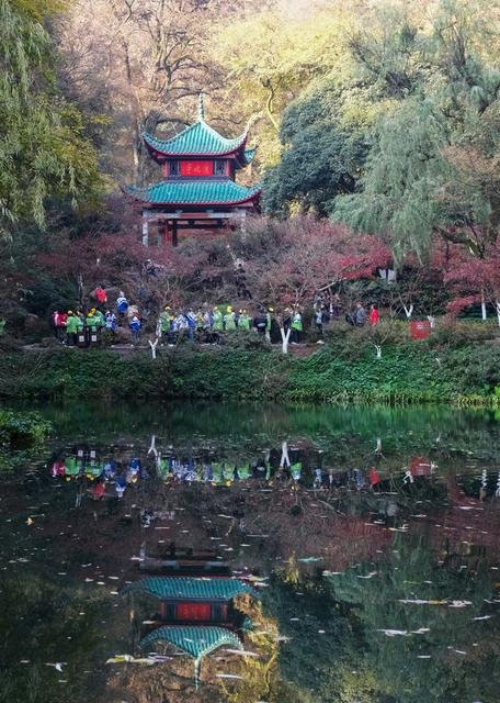 岳麓山，爱晚亭，游人如织