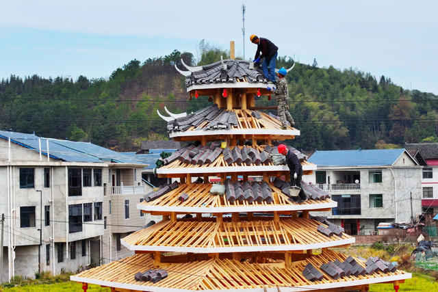 乡村建设、基础设施、鼓楼、建设、施工