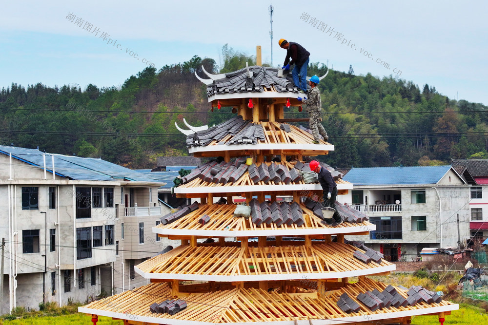 乡村建设、基础设施、鼓楼、建设、施工