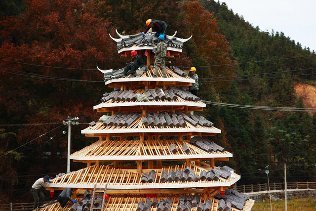 乡村建设、基础设施、鼓楼、建设、施工