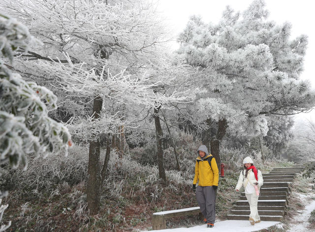 南岳 冰雪 美景 如画 游客