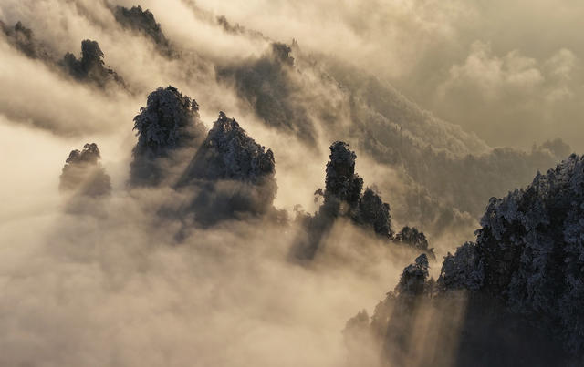 雪后 张家界 天子山 云雾