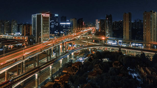 航拍 夜景 城市立交桥