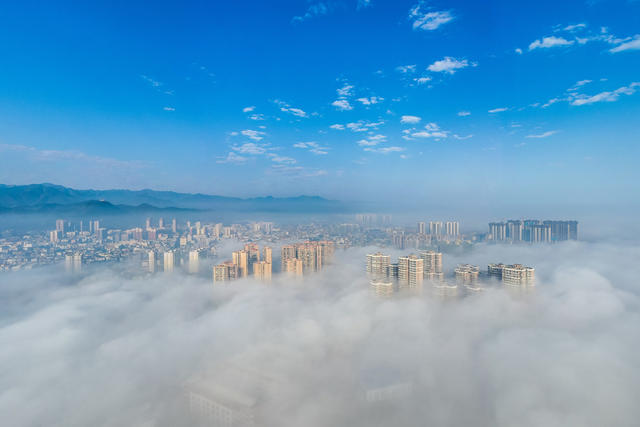 晨雾 云雾 风景 小城  平流雾 云海 气象 仙境 楼宇