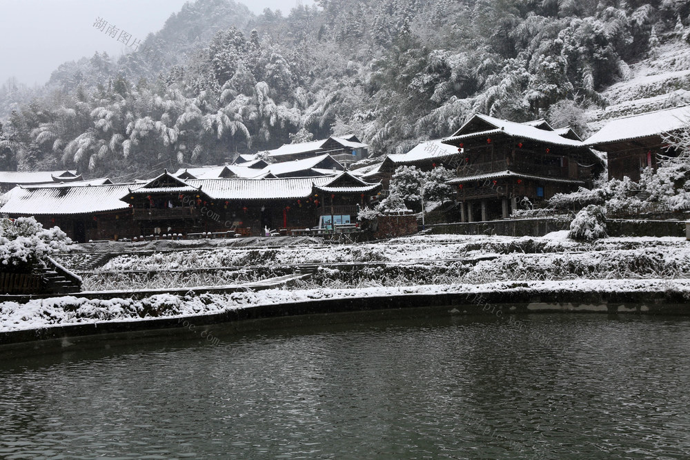 湖南，湘西，雪，土家族，山寨，古老，妖娆