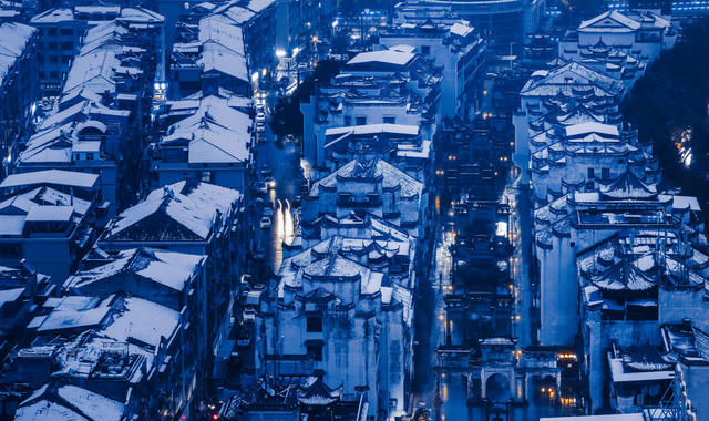 街道  下雪  夜晚  白天  仿古  建筑