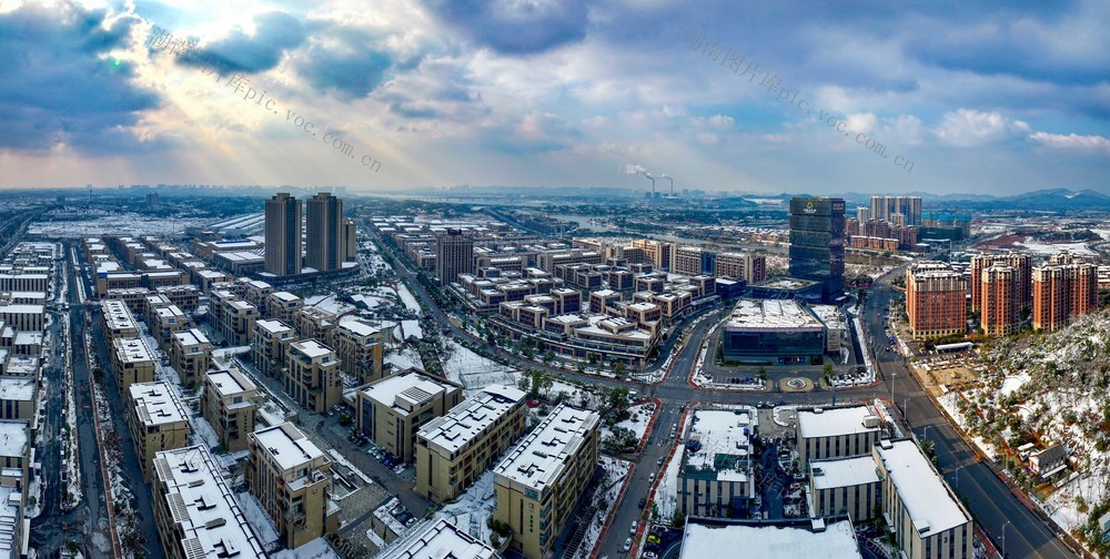 航拍 雪景 城建