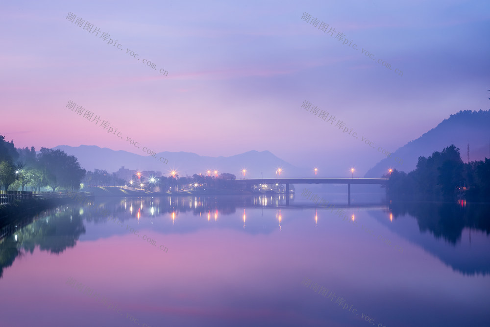 桥  浏阳河  清晨 晚上  风景  灯光