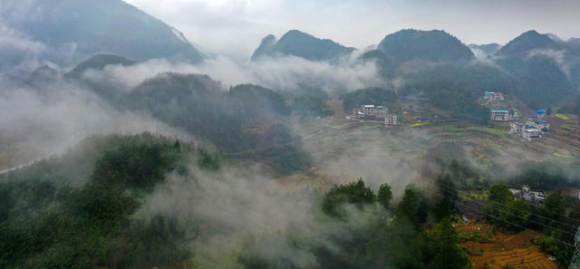湖南,湘西,水墨,烟雨,云雾,油菜花,村庄