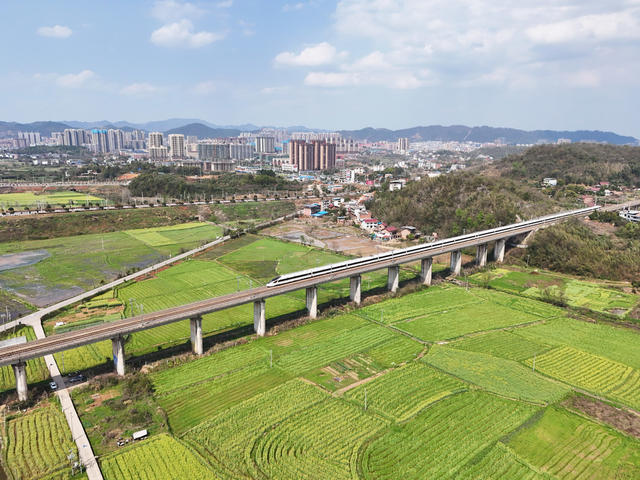 田园风光  春日画卷  美丽乡村  动车  油菜花  旅途  驶向春天