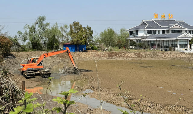 趁晴好天气，用机械化作业抓紧对标准化鱼池进行清淤增容，湘阴走特种水产养殖之路 养殖面积将达11.5余万亩