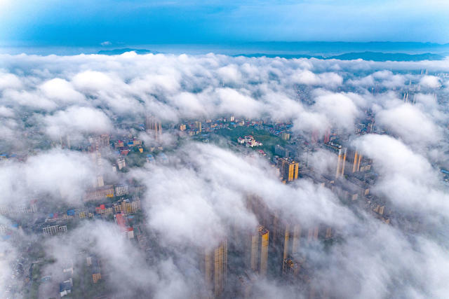 宁远 城市 雾 美景