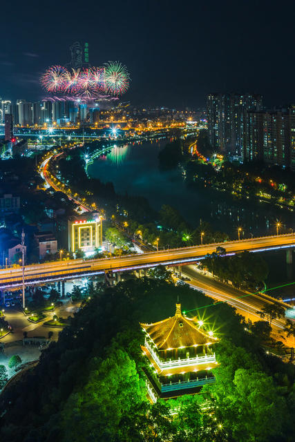 烟花  焰火  浏阳  夜空  城市  浏阳河