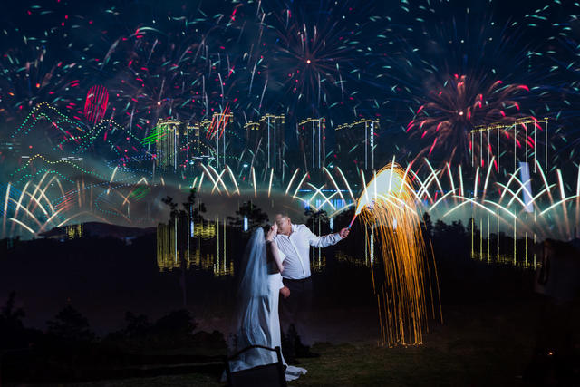 烟花  婚纱  爱情  夜晚  结婚