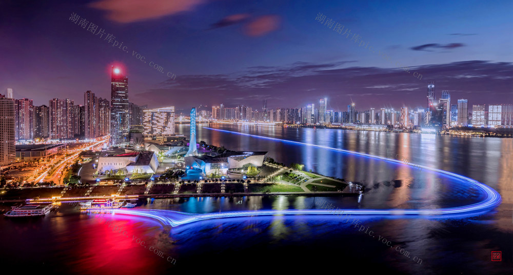长沙夜景 滨江文化园  船迹