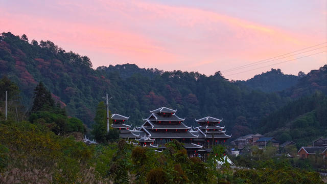 秋天、景色、侗寨、风光、旅游