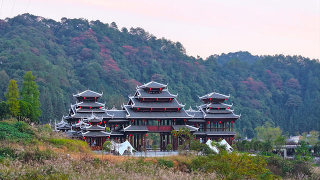 秋天、景色、侗寨、风光、旅游