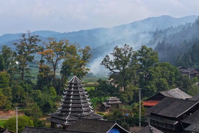 秋天、景色、侗寨、风光、旅游