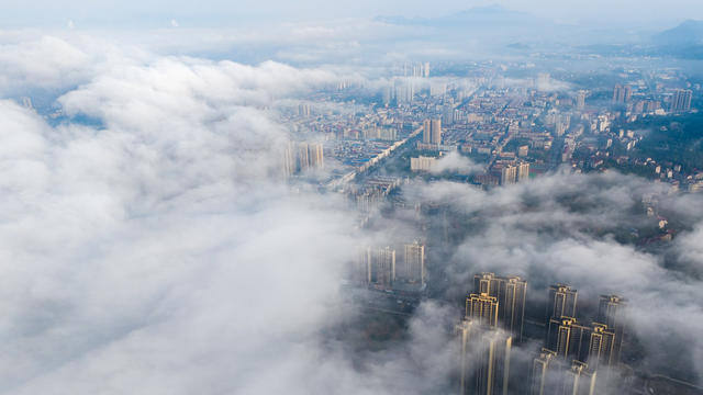 新化县城 资江 云雾 