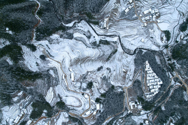 湖南桂东 雪 梯田 画 禾坪村