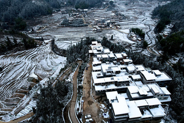 湖南桂东 雪 梯田 画 禾坪村