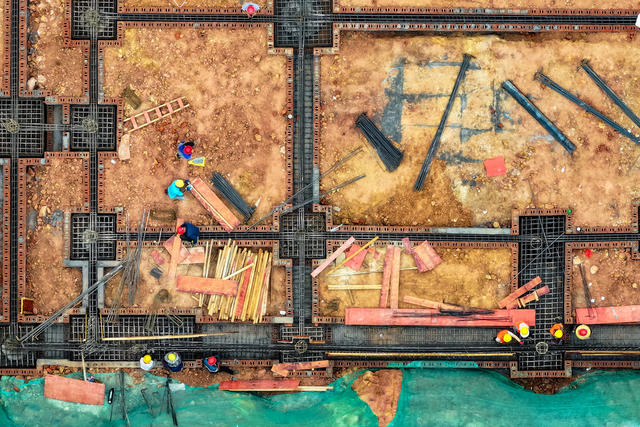 通道转兵纪念馆 红色 建设 工人 施工