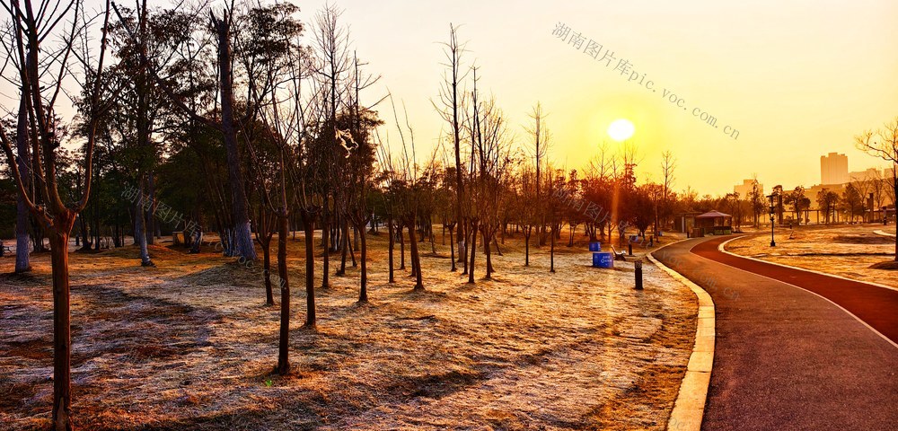 冬日晨光中的株洲万丰湖