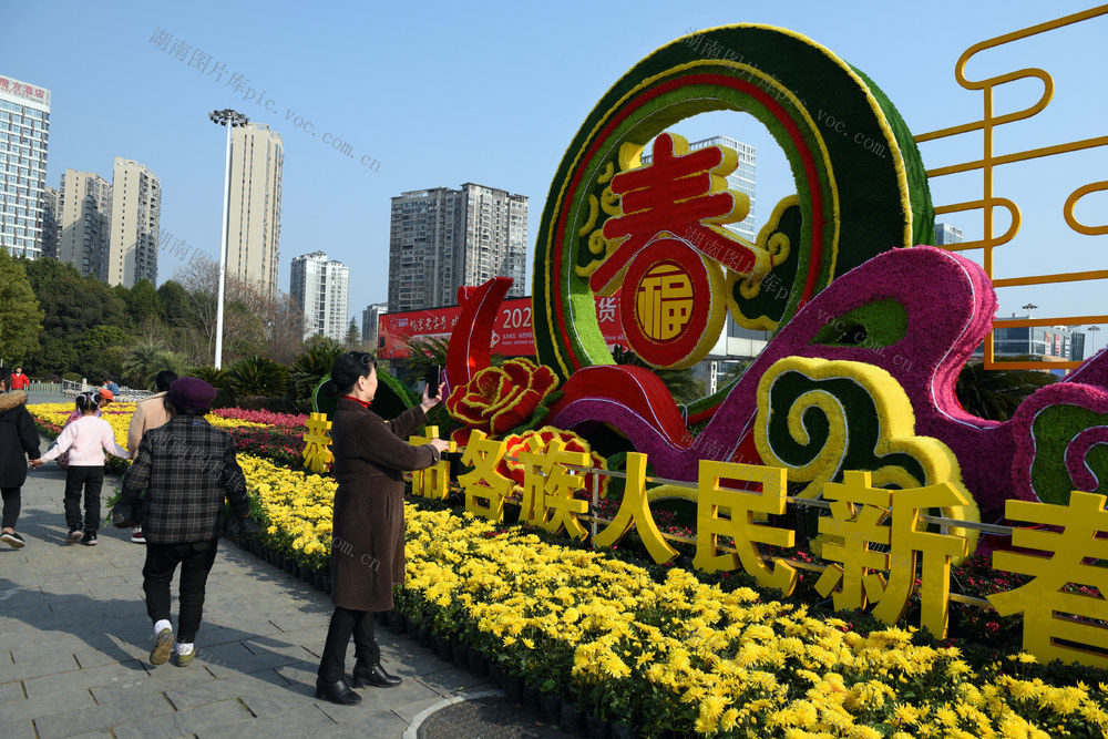 春 摆花 喜庆 市民 城区 环境