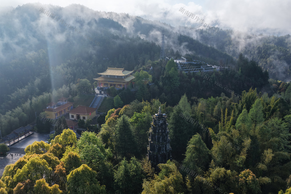 湖南桂东  晨雾、航拍、古塔、古寺、林海、青山、丁达尔光束