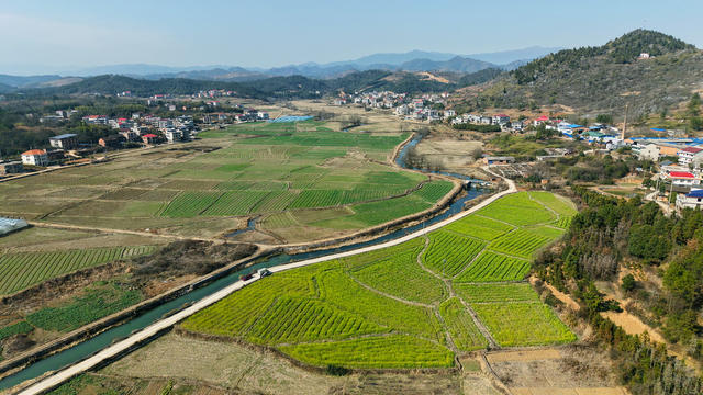 乡村 田园  河道  公路  青山  民居