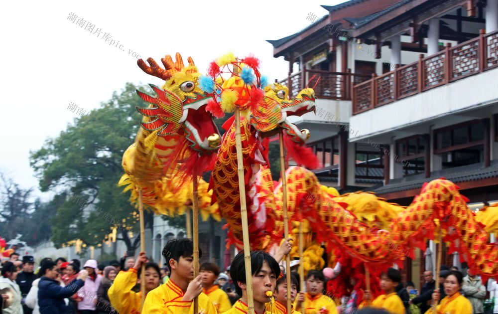 雁峰区  平沙落叶广场  龙狮表演