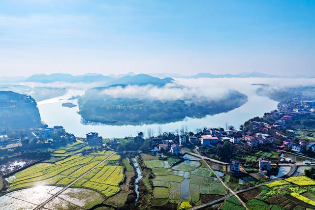 大美湖南  湘江第一湾  水墨画