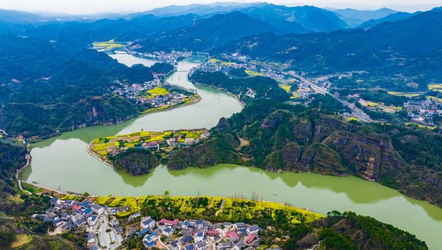 美丽乡村  河流  村寨  油菜花  溆浦