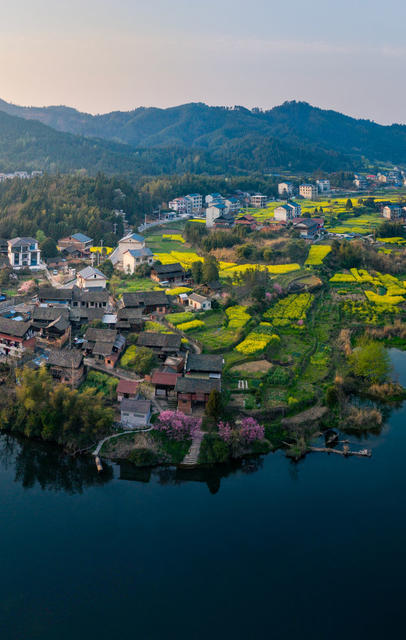乡村 田园 江南 油菜花 花海 村庄 河流 自然风光 美丽乡村 水乡 春季 新农村 航拍 农村 山村 乡村振兴 村落 南方农村 航拍视角 山水 春天 农村春天