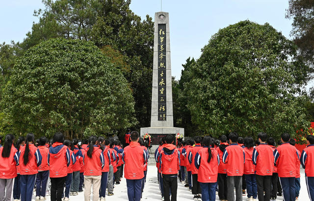 清明节，祭扫，缅怀，先烈，红军，烈士，纪念碑，学校，学生，哀思，寄托
