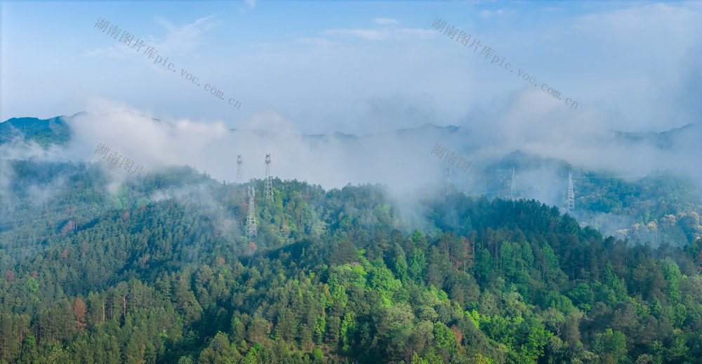 山林 电网 输电 电力 高压 铁塔 云雾 绿色 能源 环保 可持续发展 自然 山峦 植被 森林 电力传输 能源供应 基础设施 电力设施 生态 输电塔 国家电网 高压电 风景 远山 天然氧吧 自然风光