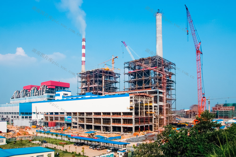 电厂 益阳 煤电 火电 锅炉 烟囱 厂房 建设 电力 能源 工程 工业 经济 发展