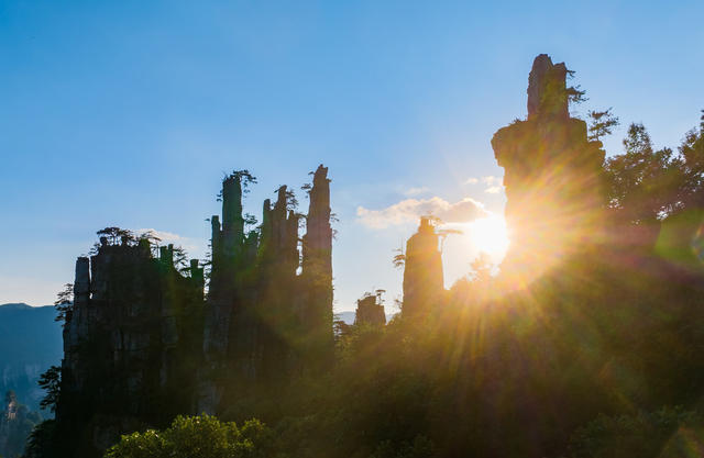 风景区 晚霞  武陵源  天子山 御笔峰