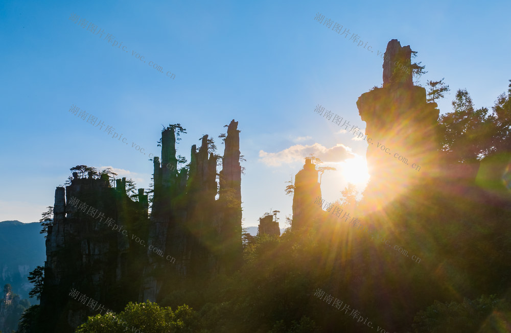 风景区 晚霞  武陵源  天子山 御笔峰