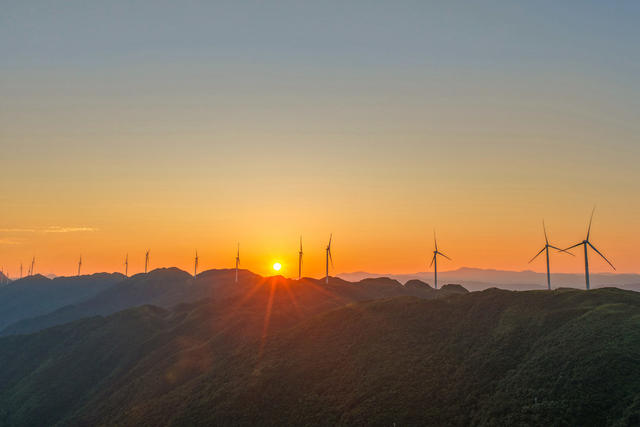 风力 发电 日出 朝霞 能源