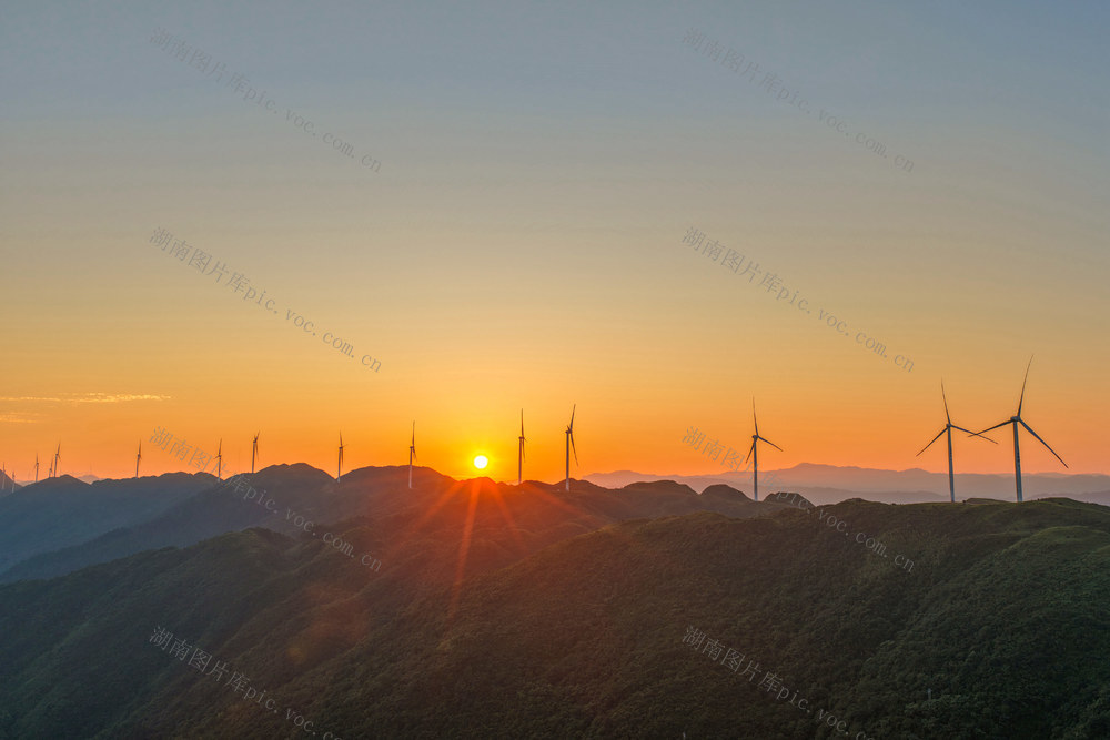 风力 发电 日出 朝霞 能源