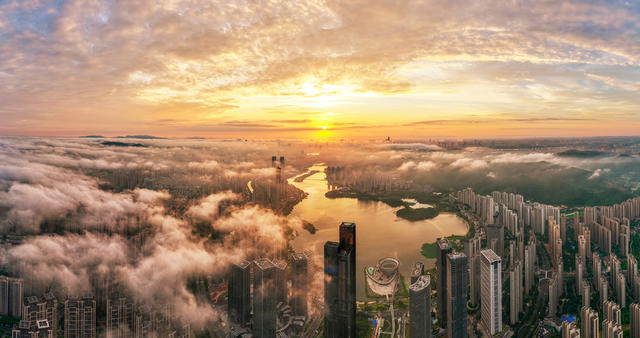 长沙 梅溪湖 日出 朝霞