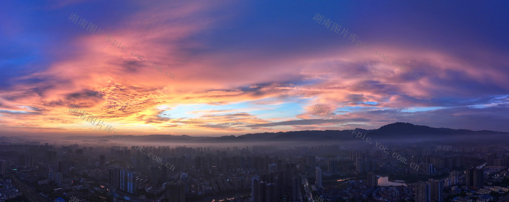 鹤城，早霞，美景，城市，画卷